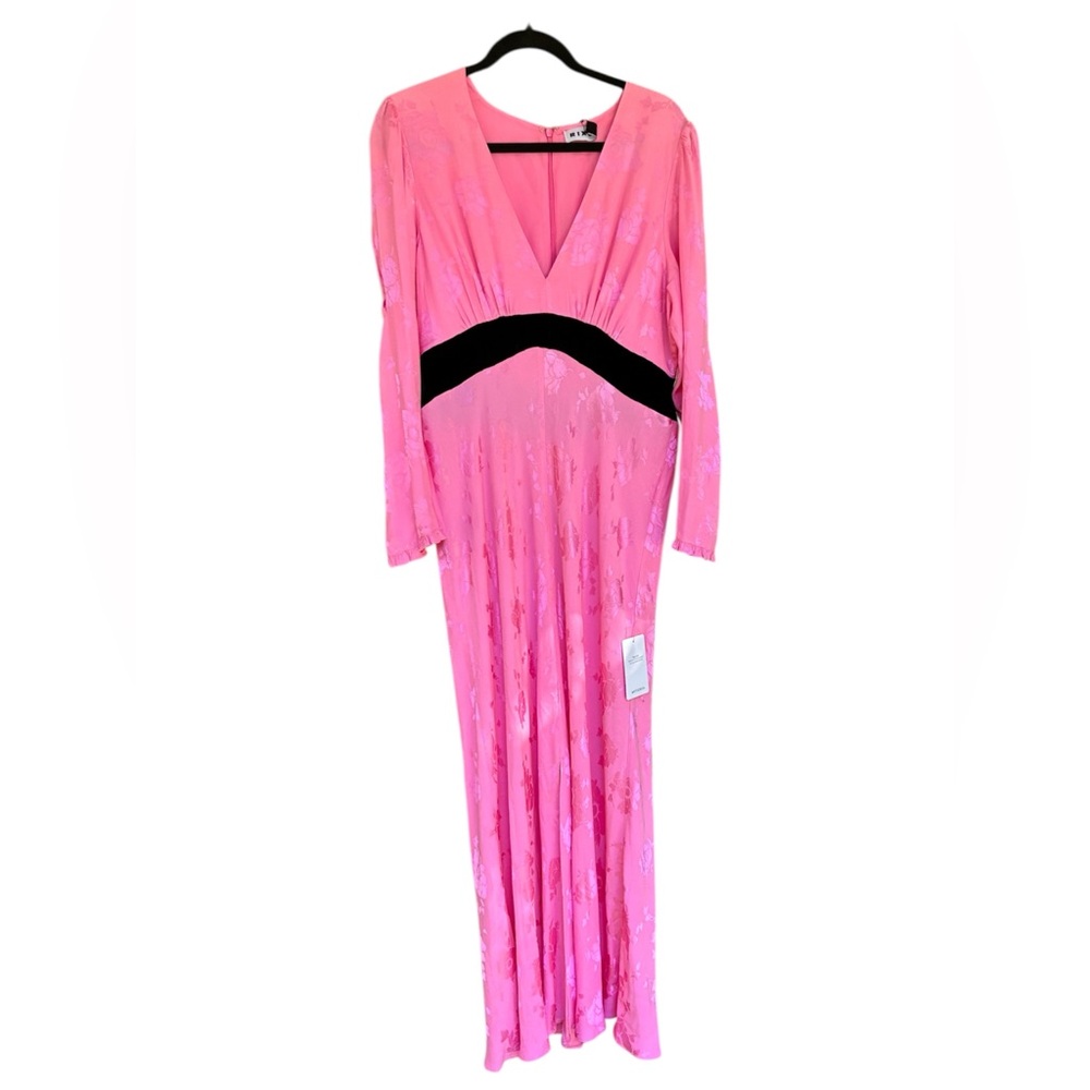 NWT Rixo Bambi Pink Floral Embellished Maxi Dress Black Velvet Waist Large NoBow - Picture 7 of 11